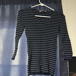 Blue white striped V-neck sweatshirt